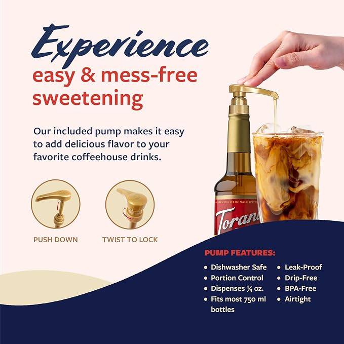 Torani Classic Hazelnut Syrup for Drinks & Desserts, Pump Included, 25.4 Fl Oz