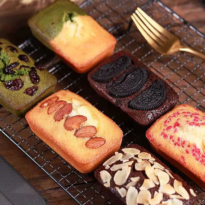 2 Packs 8 Cavity Non-Stock Mini Loaf Pan with Silicone Handle, Mini Bread Loaf Baking Pan Mini Brownie Pan Cheesecake Mould Rectangular Bar
