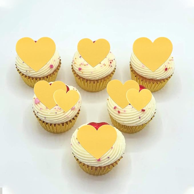 60 PCS Edible Heart Cupcake Toppers Wafer Paper Sweet Love Heart Cake Decorations Edible Wedding Engagement Cupcake Picks for Valentine's Day Wedding Bridal Shower Birthday Party Decor Supplies Gold