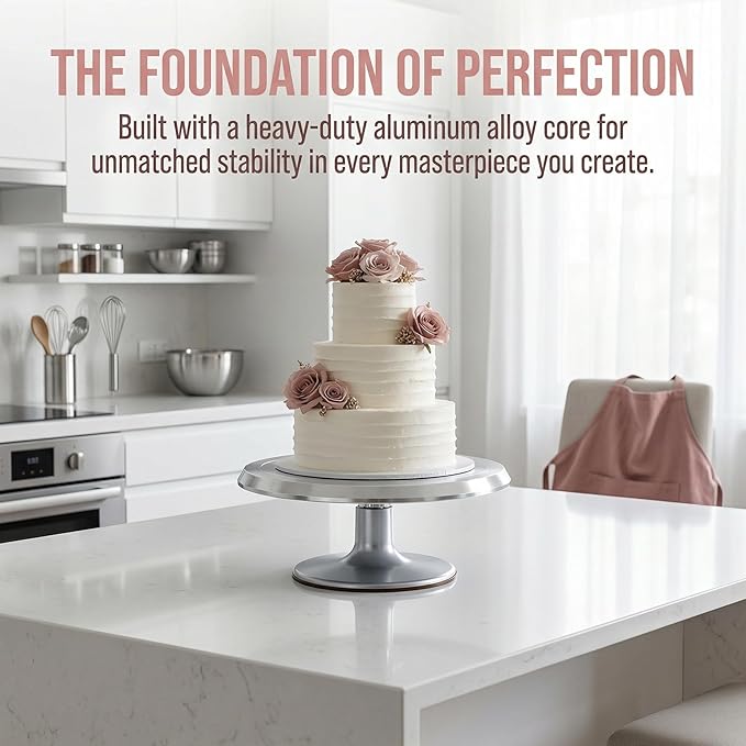 12 Inch Aluminium Alloy Revolving Cake Stand, Rotating Cake Turntable for Cake, Cupcake Decorating Supplies
