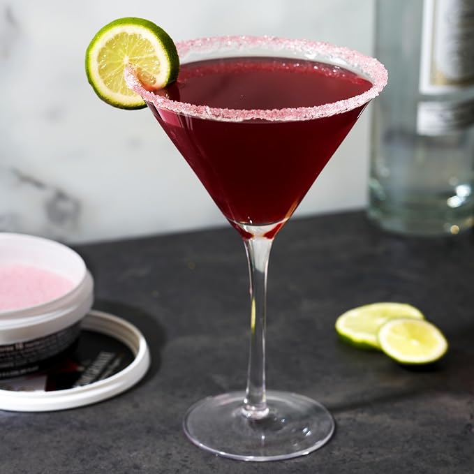 Collins Pomegranate Rimming Sugar, Bright & Tangy Cocktail Sugar Rim with Vibrant Ruby Hue, Grenadine Flavored Garnish for Martinis, Margaritas, Cosmos & Mocktails, 4 oz