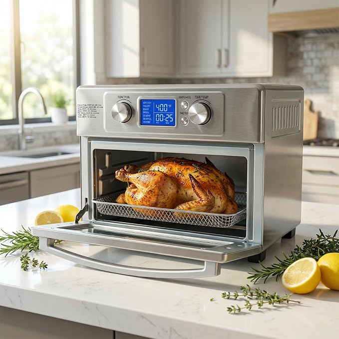NEWBULIG 23QT Smart Touch Air Fryer Toaster Oven, Multi-Function Electrical Air Fryer Oven Combo, 7-in-1 Steel Countertop Ovens, 1800W Power, 120-Minute Timer, Convection, LCD Display