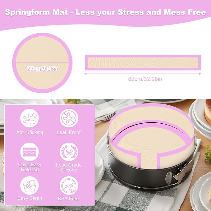 LynxLink Silicone Springform Pan Protector with Baking Mat Set for 9 inch Cheesecake Pan,Baking Pan,Cake pan - Cheesecake Water Bath Protector and Prevent Cake from Sticking to Bottom and Side