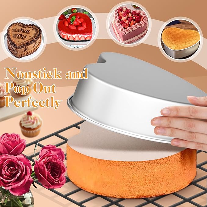9.5 Inch Heart Shaped Cake Pans with 50 Pieces Parchment Paper,Set of 2 Non-stick Aluminum Heart Cake Pans Baking Tins for Birthday Wedding