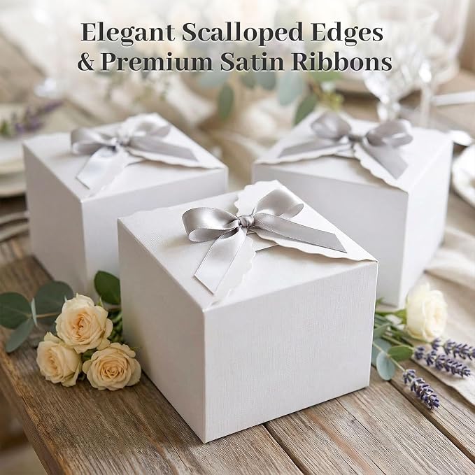 VGOODALL 10PCS Gift Boxes with Ribbon, Small White Candy Box Paper Treat Boxes for Wedding Cookie Chocolates Small Gifts