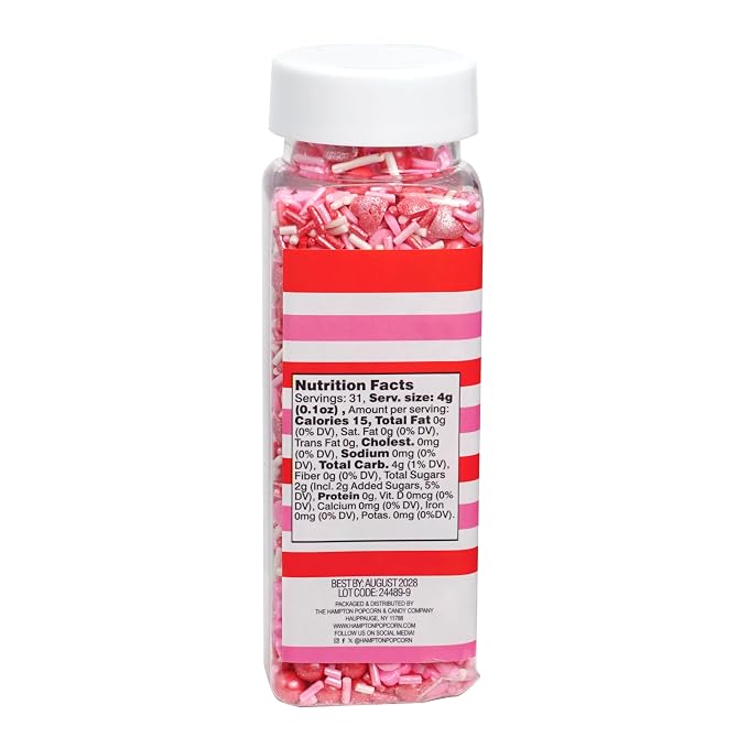 Hearts, Flowers & Pearls Sprinkle Mix Red, White and Pink 4.4 oz, Valentines Sprinkles Sprinkles For Cake Decorating, Baking, Ice Cream & More, The Hampton Candy Company