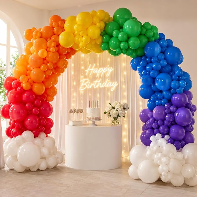 450Pcs Rainbow Balloons Garland Arch Kit - Assorted Colors 18 12 10 5 Inch Different Sizes Colorful Latex Balloon for Baby Shower, Birthday, Gender Reveal, Anniversary, Easter Decorations