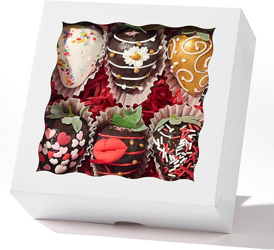 RomanticBaking 54PCS 6"x6"x2.5" Bakery Boxes with Window for Strawberry, Small Cake, Macaron, Pie,Truffle Chocolate & More