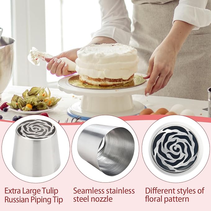 Extra Large Russian Piping Tips for Marshmallows Stainless Steel Flower Frosting Nozzles many styles Cake Decorating Baking tool for Buttercream, Cupcakes Cookies(SL48)