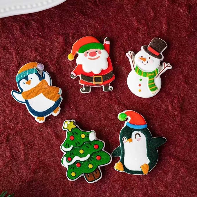 15PCS Christmas Edible Cake Topper Decorations Santa Claus Snowflakes Cupcake Toppers Decorations