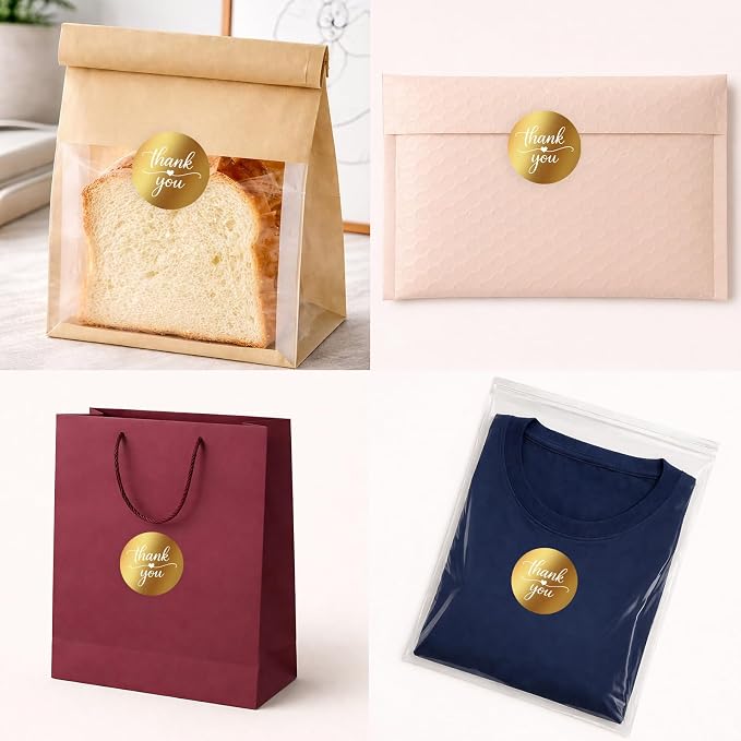 1.5 Inch Round Gold Foil Thank You Stickers – 204 Pcs Elegant Thank You Stickers for Packaging, Small Business, Envelope Seals, Bakery, Wedding Favors