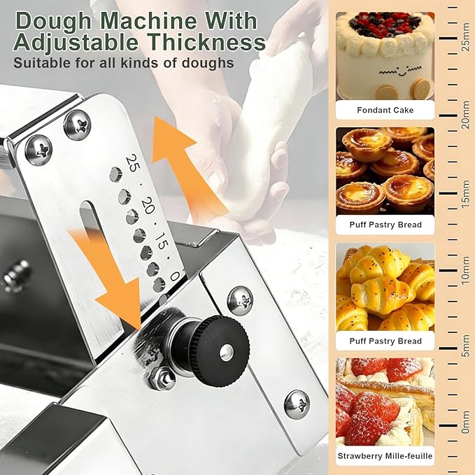 Dough Sheeter Machine,Foldable Manual Dough Roller Machine with Adjustable Thickness 0-25mm,Stainless Steel Portable Pastry Roller for Commercial Home Bakery, Puff Pastry & Pizza Dough (40.5"x22.8")