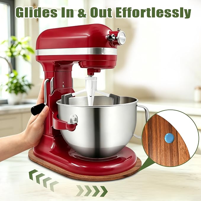 Mixer Slider for Kitchenaid Mixer 5-8 Qt Bowl Lift Stand Mixer Pine Wood Countertop Appliance Sliding Tray Mover Sliding Caddy for Kitchen Aid Slider Mat Accessories Attachments Brown