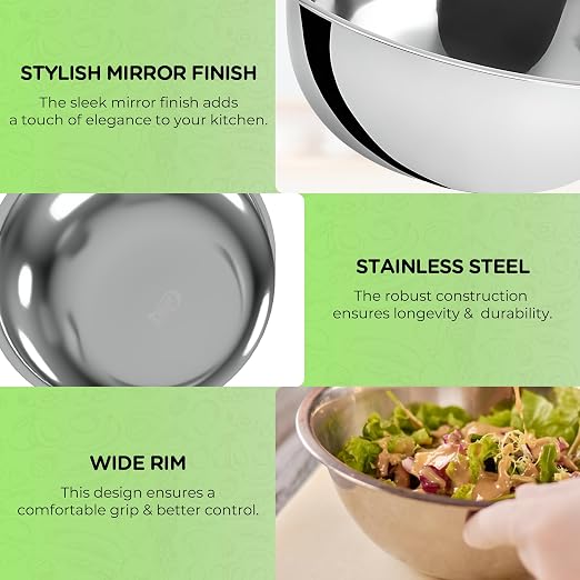 OCS Parts 0.75 Quart Mixing Bowls | Set of 2 | 7-Inch Stainless Steel Professional Grade Flat Base Mixing Bowls for Home and Commercial Kitchens | Dishwasher Safe