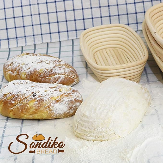 Sondiko Oval Sourdough Proofing Basket, Handmade Sourdough Bread Baking Supplies, Banneton Bread Proofing Basket with Proofing Cloth Liner for Sourdough Bread, Baking(9.6 x 6 x 3 inches)