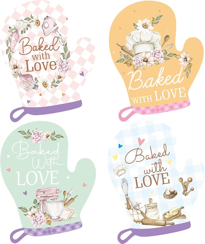WorldBazaar Baked with Love Stickers 500pcs Oven Mitt Homemade with Love Stickers Baked Cookies Goods Packing and Wrapping Labels Business Birthday Wedding Baby Shower Christmas Party Supplies