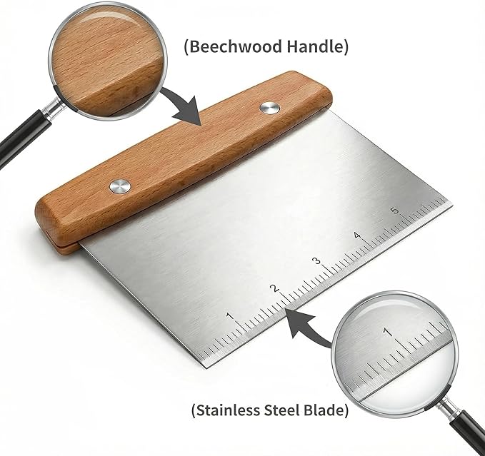 Dough Cutter, Kitchen Scraper, Food Scraper, Multipurpose Pastry Pizza Baking Cooking Cutting Board, Bench Scraper Kitchen Tool, Stainless Steel Metal Griddle Scraper Chopper Tool