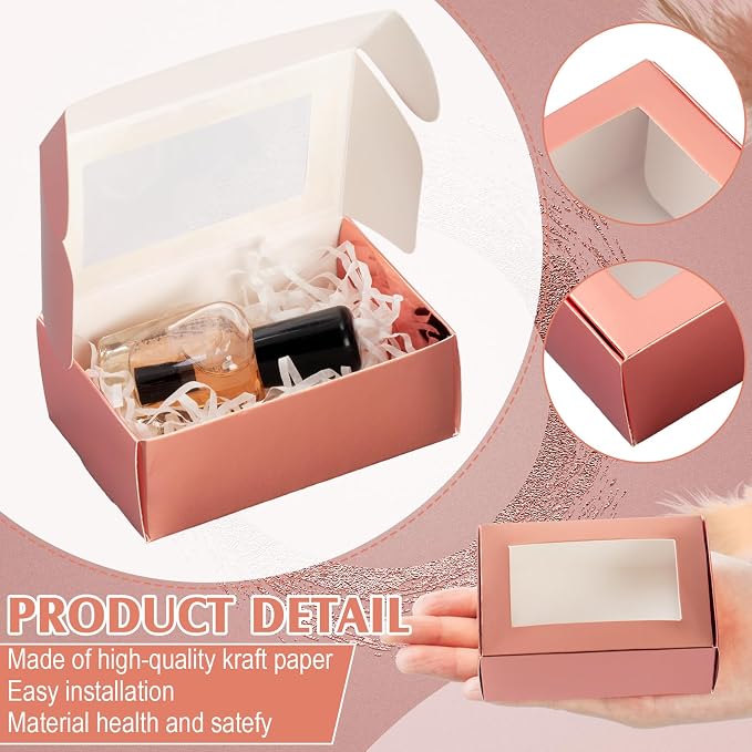 Zonon 60 Pcs Soap Boxes for Homemade Packaging, Mini Kraft Boxes with Window for Bakery Candy Soap Making Gift Packaging, 3.7x2.6x1.4 Inch (Rose Gold)