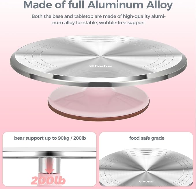 Ohuhu Cake Stand, Aluminium 12''Cake Turntable Decorating Bakery Supplies - BPA-Free Frosting Spinner Rotating Revolving Lazy Susan Perfect Gifts