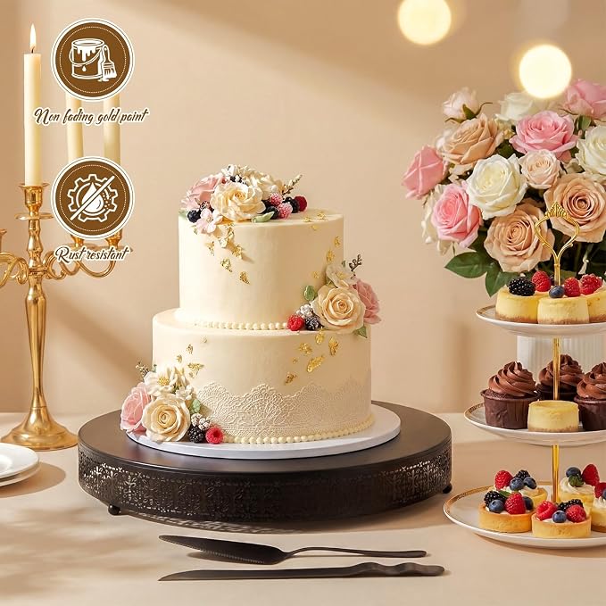 Wenqik Cake Stand 20 Inch Round Metal Cupcake Dessert Wedding Cake Stand Cookies Display Holder Fruit Serving Tray for Table Wedding Birthday Anniversary Party, Black