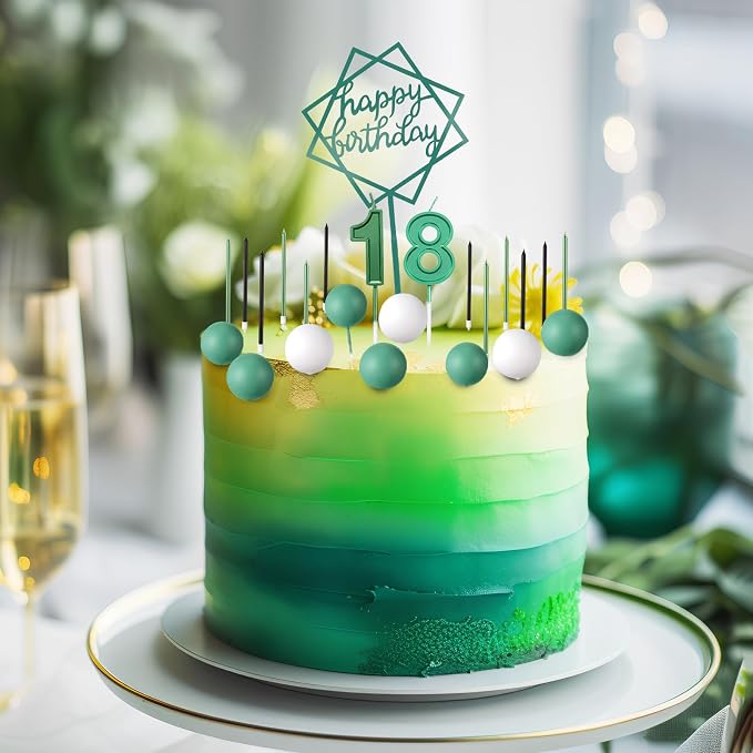 Yerliker 34 Pcs Happy Birthday Cake Toppers Decorations Birthday Candles DIY Cake Decor for Men Women Wedding Anniversary(Green Black White)