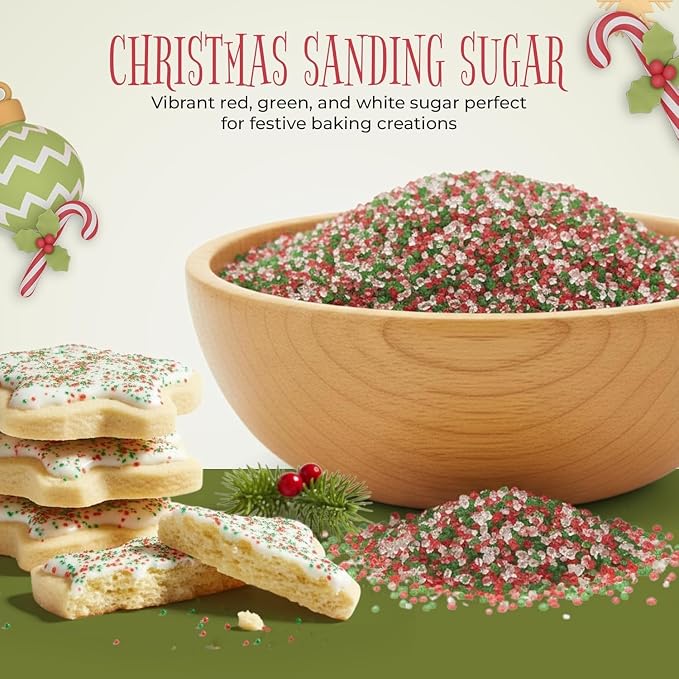 NY Spice Shop Sanding Sugars - 1 Pound Nonpareils Snowflake Red, Green & White Sprinkles - Edible Themed Festive Cooking Decor Sprinkles for Baking Essentials & Dessert Toppings