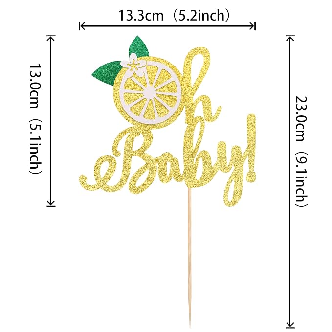 1 PCS Lemon Oh Baby Cake Topper Assembled Glitter Fruit Theme Oh Baby Lemonade Party Cake Pick for Lemon Theme Baby Shower Kids Boys Girls Birthday Party Cake Decorations Supplies Gold