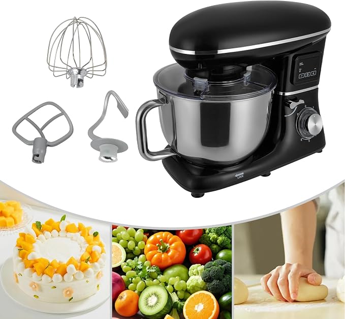 1350W Stand Mixer,6.5Qt Electric Kitchen Mixer,Dough Machine with LCD Display,Electric Food Mixer for Kitchens,Restaurants,Bakeries (Black) (1350, Watts) (Black)