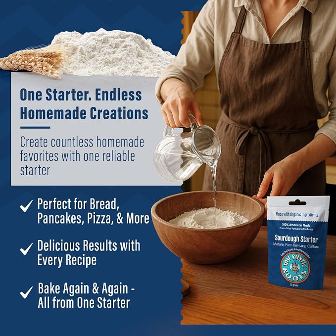 MY RUSTIC ROOTS Mature Sourdough Starter Culture - All Natural & Organic Sourdough Bread Starter - Beginner Friendly - Perfect for Baking Delicious Homemade Artisan Bread, Pizza & More - 12g