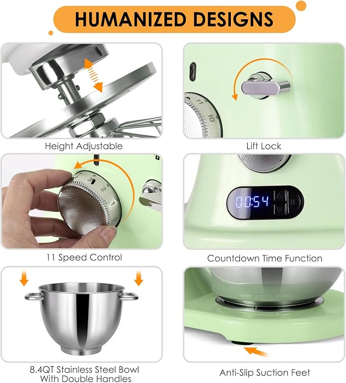 ZACME 8.4QT Commercial Stand Mixer 800W with Aluminum Die Casting Meets the Standard of NSF/ANSI 8-2023, Mixers Kitchen Electric Stand Mixer with Stainless Steel 8L Bowl, Dough Hook, Whisk and Beater