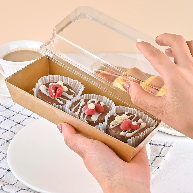 ZORRITA Paper Charcuterie Boxes with Clear Lids, 50 Pack, Brown | 7.5x3.3 Inch, Small, To Go Food Containers, For Desserts, Treats, Cookies, Sandwich, Pastry, Strawberries and Cupcakes