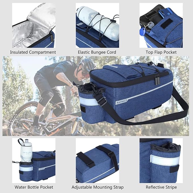 RAYMACE Bike Rear Rack Bag, Bike Trunk Cooler Bag, Bicycle Pannier for Warm or Cold Items (Navy)