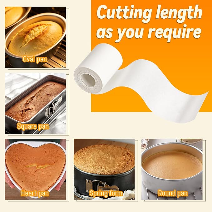Baking Parchment Paper Side Liners 2.95 in*196.8 ft Cake Pan Side Liner for Round Cake Pans Roll Parchment Paper Strips for Bakeware Sheet Tray,Oven & Microwave Safe (2.95 in*196.8 ft)