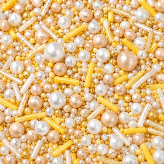 Confect Gold Pearl & Rod Sprinkles Mix – Metallic Edible Pearlized Sugar Balls for Cake Decorating, Cupcakes & Desserts | Vegan, Gluten-Free, Nut-Free, Soy-Free, Dairy-Free, Palm Oil-Free- 4.2 Oz
