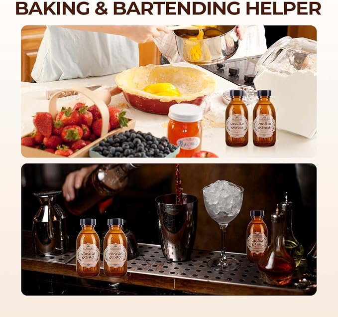 6 Pack 4 oz Amber Glass Bottle with Lids, Small Glass Vanilla Extract Bottles for Homemade Vanilla Extract, Essential Oils, Juice, Potion, Syrup, Christmas, Holiday Gift
