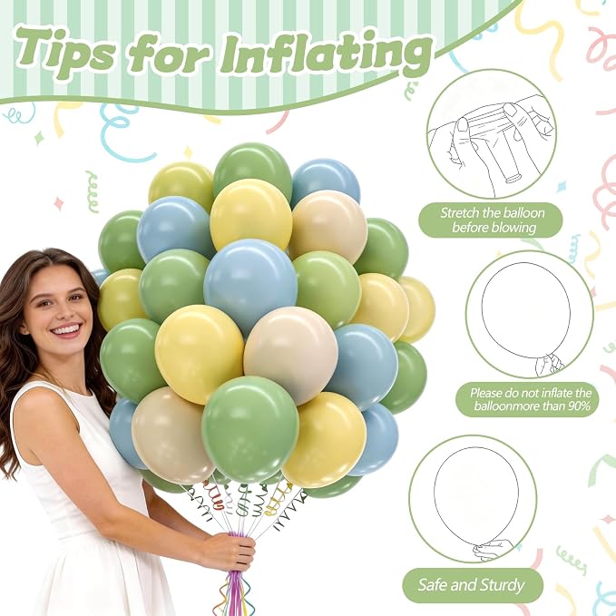 160Pcs 12 Inch Sage Green Dusty Blue Yellow Latex Balloons for Baby Shower Wedding Birthday Boho Party Decorations