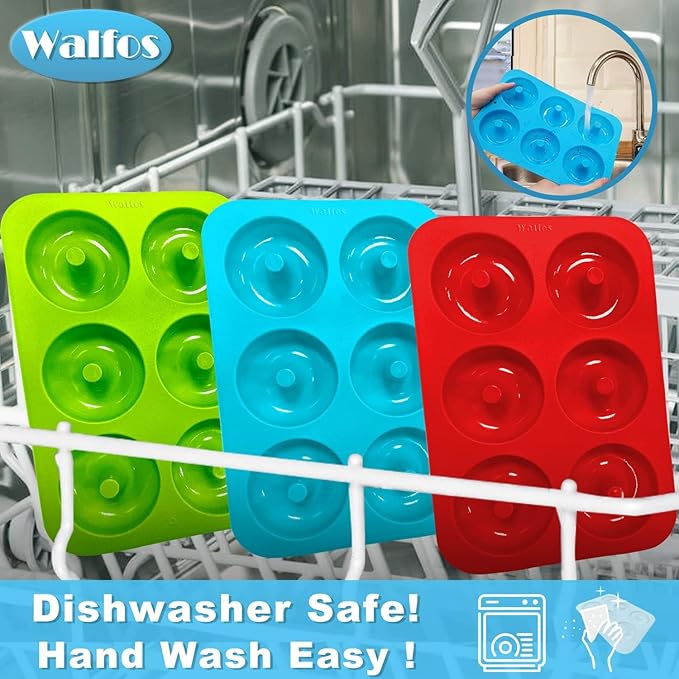 Walfos Non-Stick Donut Pan For Baking-Silicone Doughnut Mold, BPA FREE, Just Pop Out! Make Perfect Donut Cake Biscuit Bagels,Dishwasher Safe, Set of 3