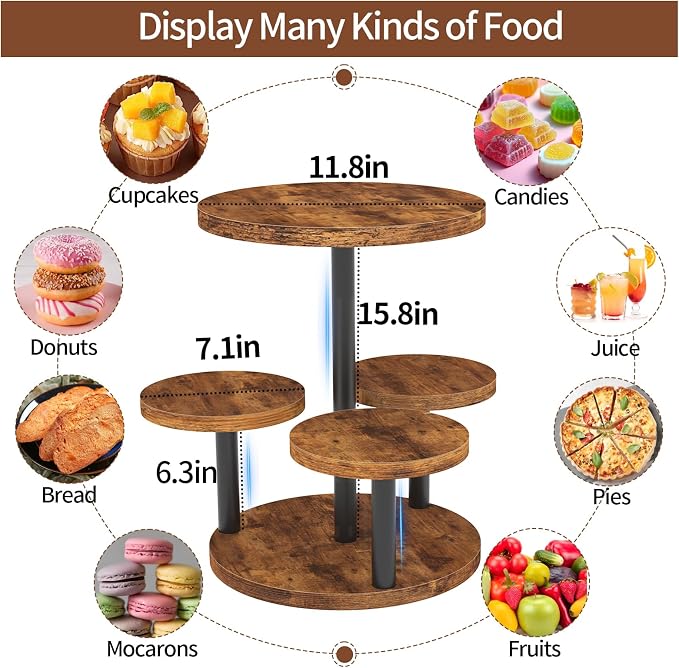 Cupcake Stand 4 Tier, 2 Pack 360° Rotatable Cupcake Stand, Rustic Industrial Wood Cupcake Tower Stand, Dessert Table Display Set Tiered Tray Stand, Round Serving Tray for Party Wedding Birthday