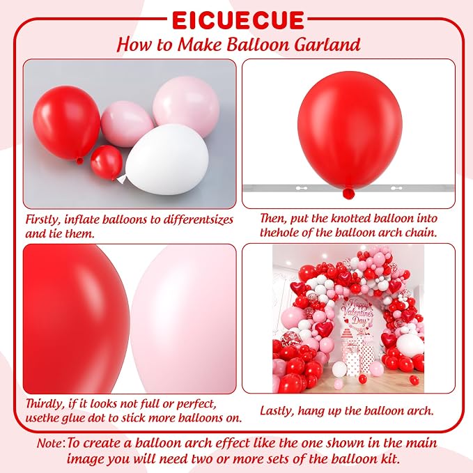 Valentines Day Balloons Garland Arch Kit - Different Size Red Pink White Balloons and Heart Foil Balloons for Valentine's Day Galentine's Day Engagement Anniversary Party Decoration Supplies
