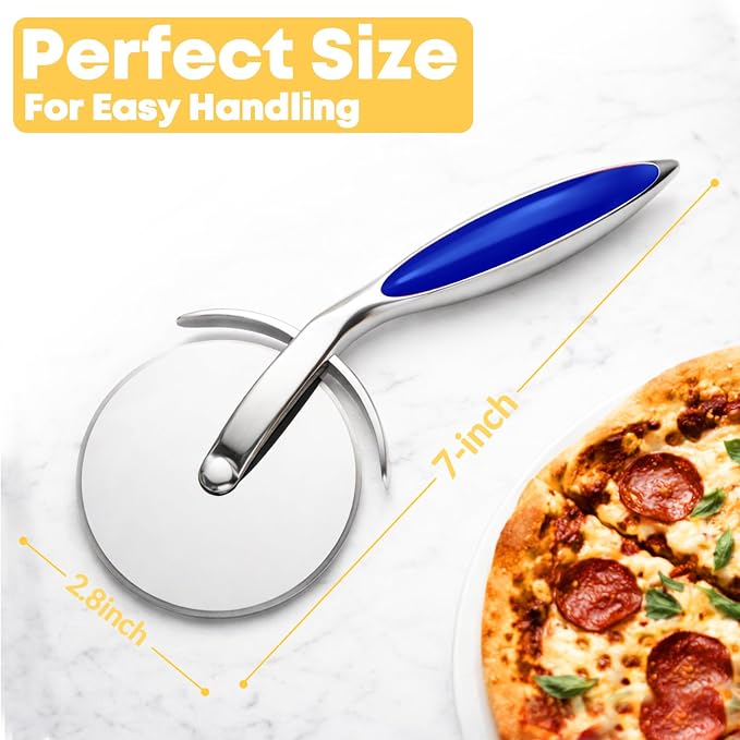 Pizza Cutter Wheel, Sharp Stainless Steel Pizza Slicer with Finger Guard, Non-Slip Comfortable Handle, Multi-Purpose Kitchen Cutter for Pizza, Pie, Dough and Pastry, Easy to Clean,Blue