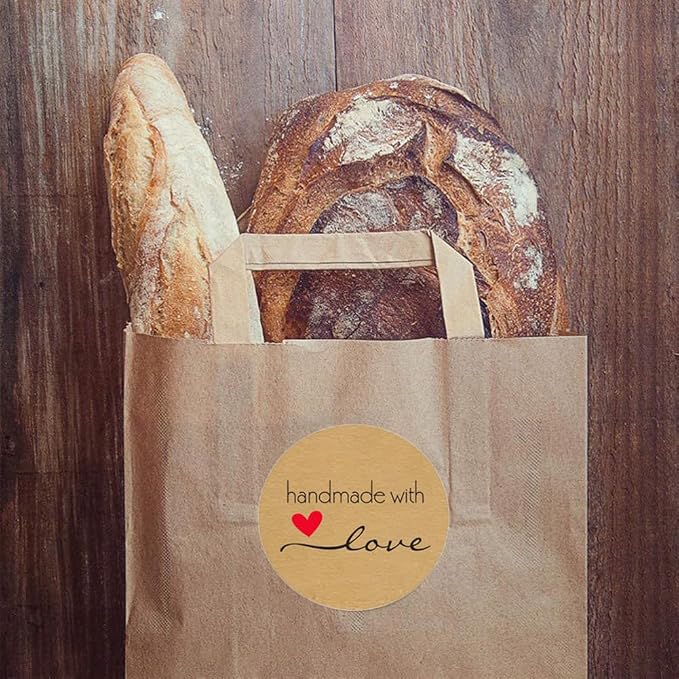 1000PCS Homemade with Love Stickers,1 Inch Small Round Kraft Baking Stickers Label Sticker for Baked Goods Packaging Jam, Jelly Jar Canning Bottles,Cookie Bags with Lines (Brown1)
