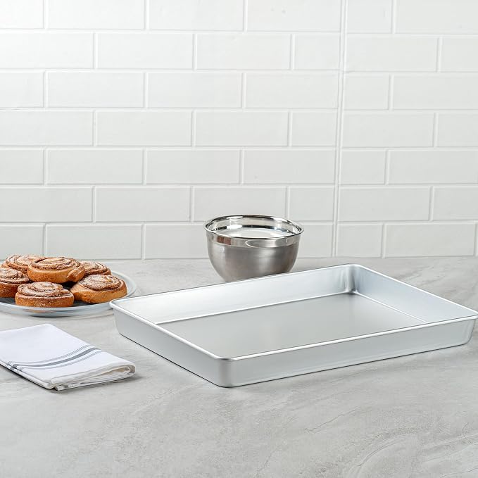 Restaurantware-Met Lux 18 x 12 x 2 Inch Straight-Sided Baking Tins, 12 Rectangular Cake Pans - Oven-Ready, Freezable, Anodized Aluminum Baking Sheet Cake Pans, Greaseproof, For Birthday Cakes