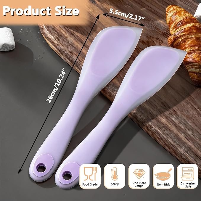 Spatulas Silicone Heat Resistant, Cooking Spatula for Nonstick Cookware, Cake Cream Batter Baking Scrapers for Stirring, Mixing, Scraping and Spreading, Egg, Cake and Burger (Purple, 2)