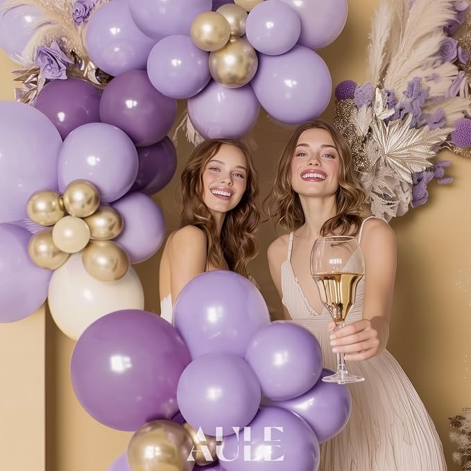AULE Purple Balloon Arch Kit 155Pcs Dusty Macaron Purple Sand White Gold Balloons Garland for Birthday Anniversary Engagement Bridal Baby Shower Wedding Theme Party Decoration