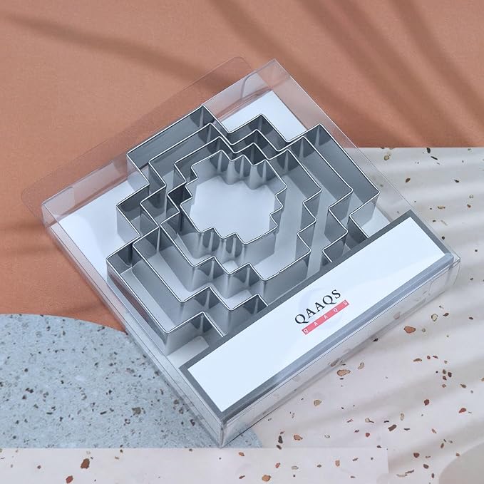 Square Stair Cookie Cutter Set - 5 inch, 4 inch, 3 inch, 2 inch - 4 Piece Geometric Cookie Cutters Shapes Biscuit Fondant Clay Molds - Stainless Steel