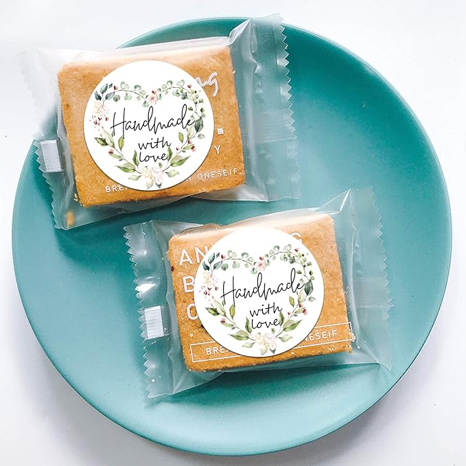 Greenery Handmade Labels, 1.4 in Round, 500 Adhesive Labels per Roll, Handmade Packaging