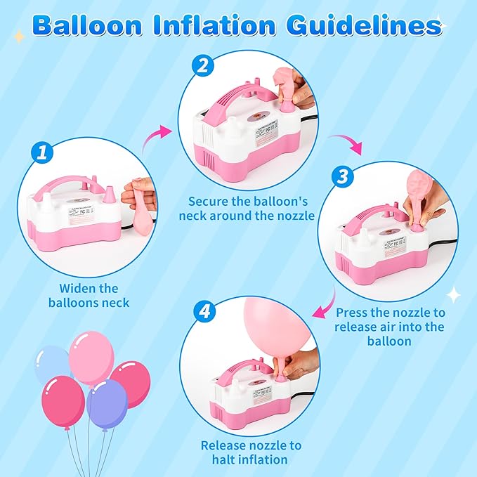 Nulink Electric Balloon Pump, Portable Electric Balloon Blower Machine Balloon Air Pump Dual Nozzle 110V 600W Balloon Inflator for Party Decorations