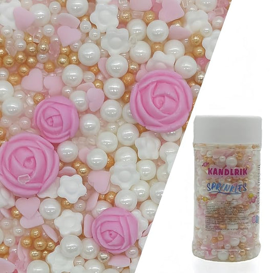 White Series Sprinkles Rose Sprinkles Edible Heart Cake Decorating Cupcake Toppers Cookie Decorating Perfect for Cakes, Cupcakes, Desserts