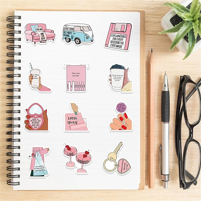 Self Love Stickers for Teens Adults Women, Icicrim 50PCS Love Yourself Stickers for Water Bottles Laptop Luggage Phone Vinyl Waterproof Cute Stickers for Girls