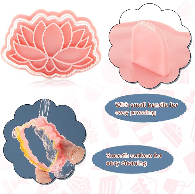 Vesici 8 Pcs Small Flower Cookie Cutter Set 2 Inches with Plunger Stamp 3D Lotus Rose Daisy Sunflower Cookie Stamps for Wedding Bridal Shower Graduation Summer Party Decorating Baking Supplies